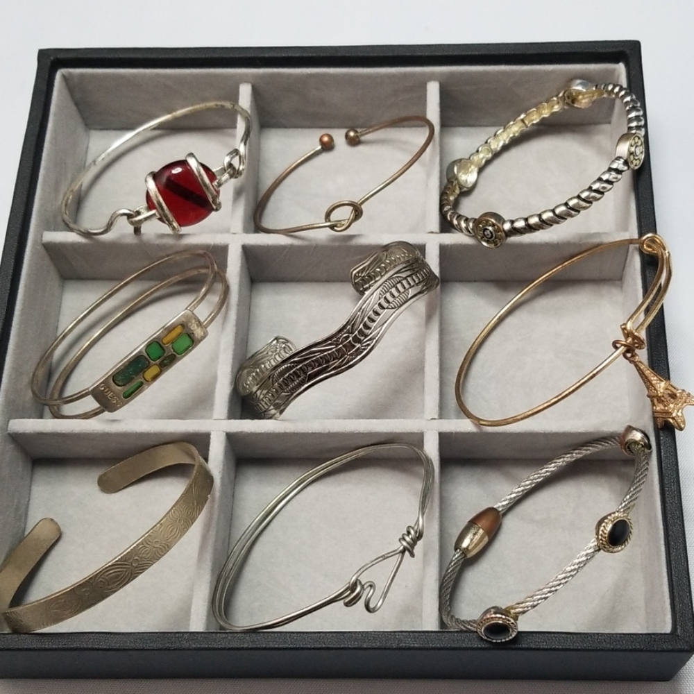 Bracelet Lot 9 Dainty Metal Mix Bundle Silver Tone